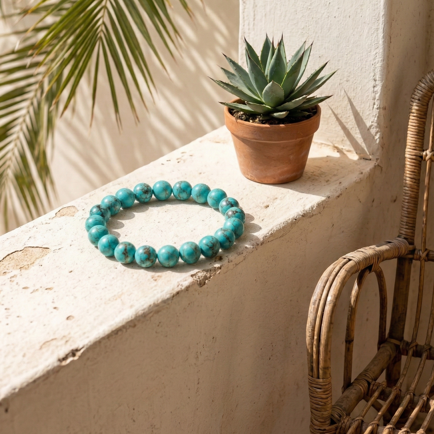 Bracelet turquoise perles polies gros plan protection