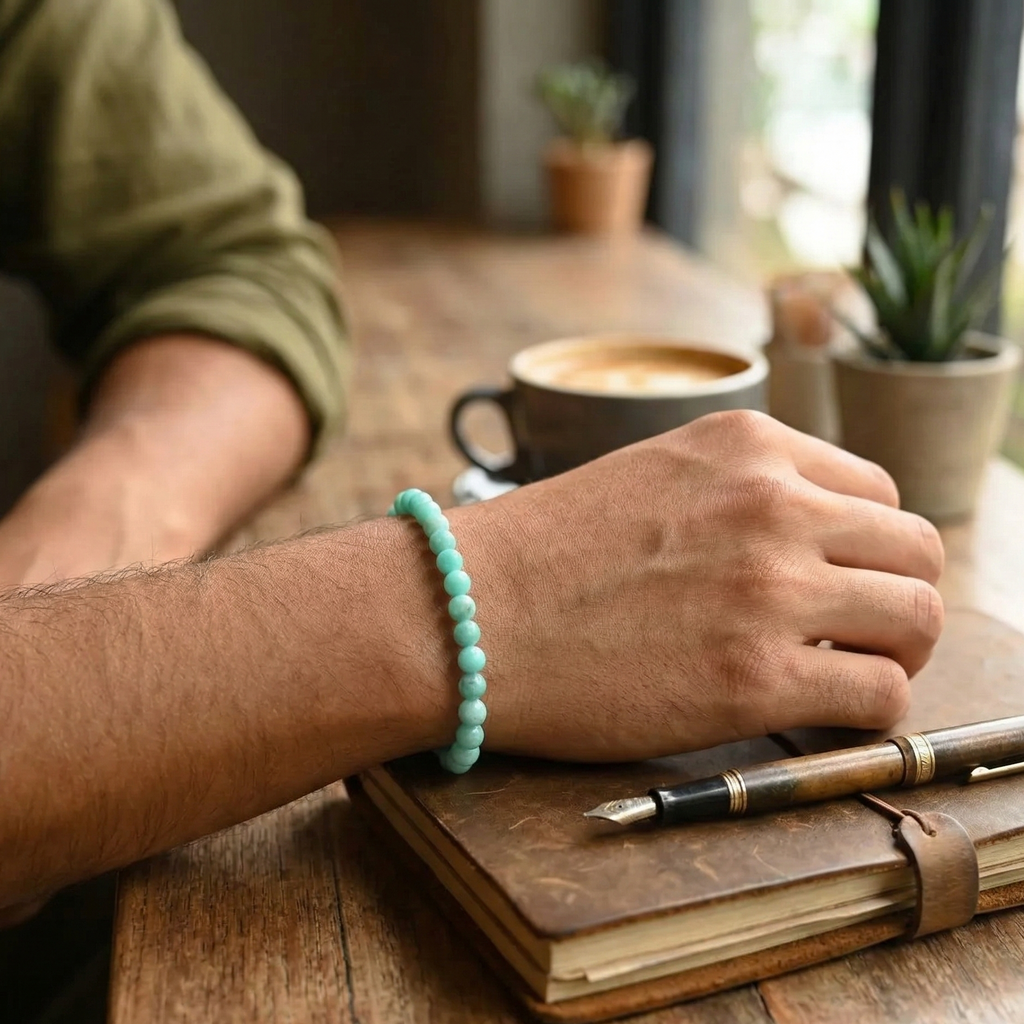 Bracelet amazonite porte au poignet pierre verte naturelle