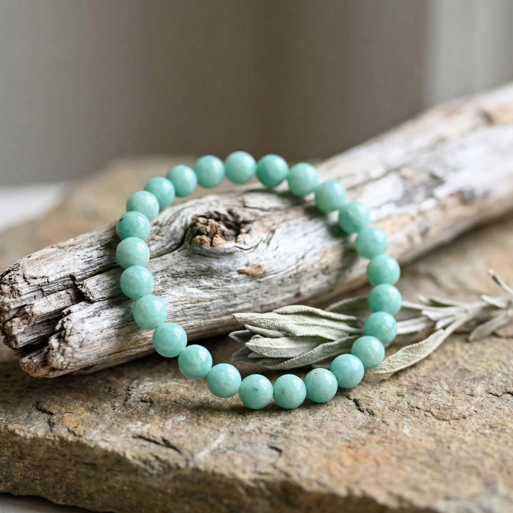 Bracelet amazonite detail perles 8mm polies a la main