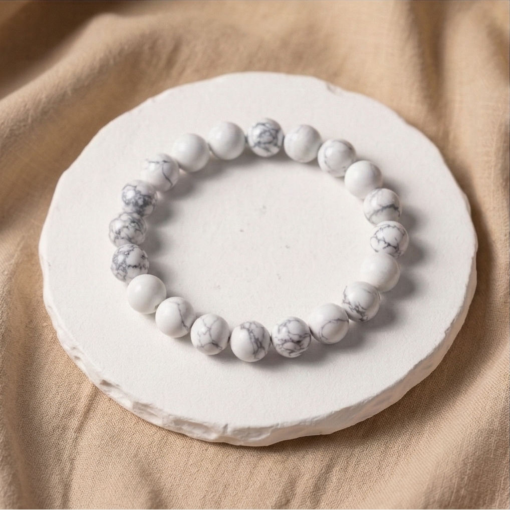 Bracelet howlite pierre naturelle perles 8mm lithotherapie