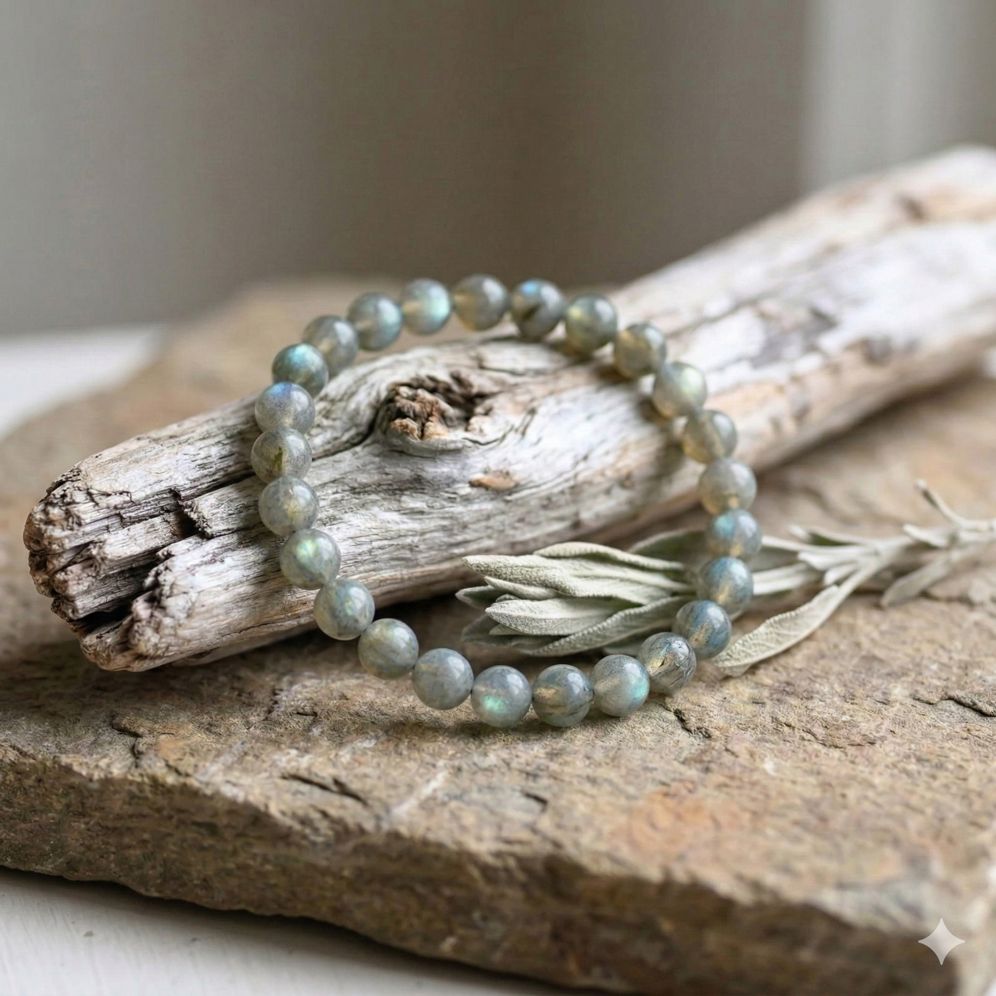 Bracelet labradorite detail perles 8mm polies a la main