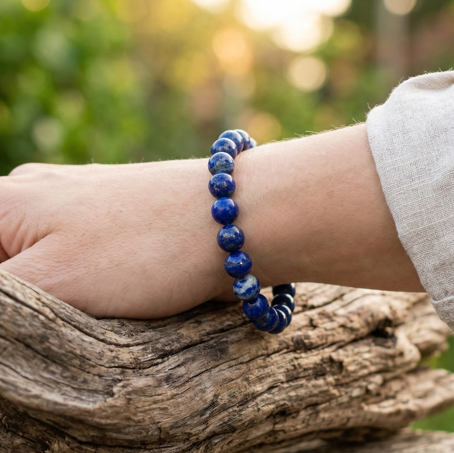 Bracelet lapis-lazuli detail perles 8mm polies a la main