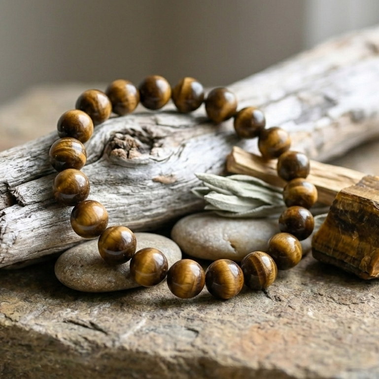 Bracelet oeil de tigre pierre naturelle perles 8mm lithotherapie