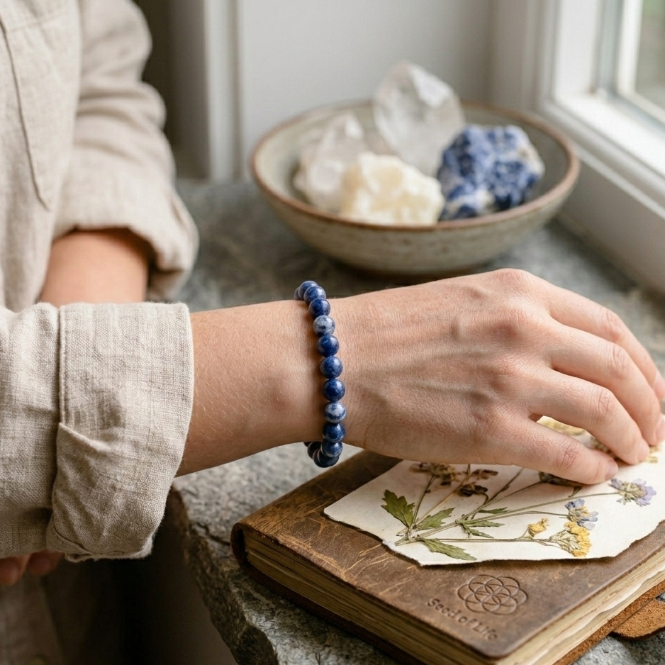 Bracelet sodalite porte au poignet pierre bleue naturelle