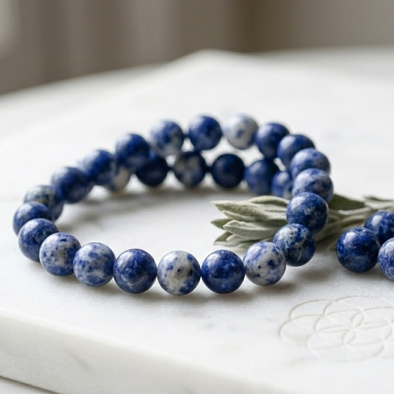 Bracelet sodalite detail perles 8mm polies a la main