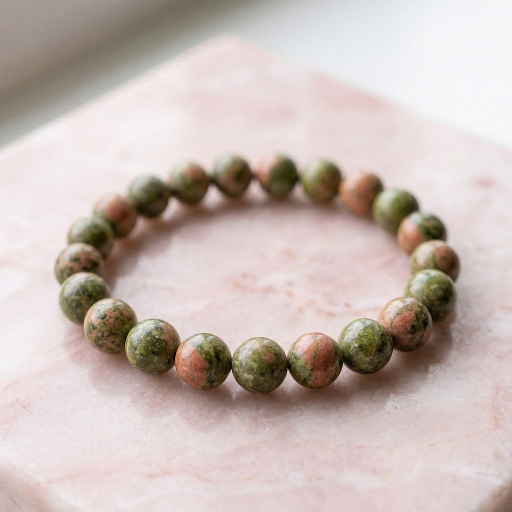 Bracelet unakite pierre naturelle perles 8mm lithotherapie
