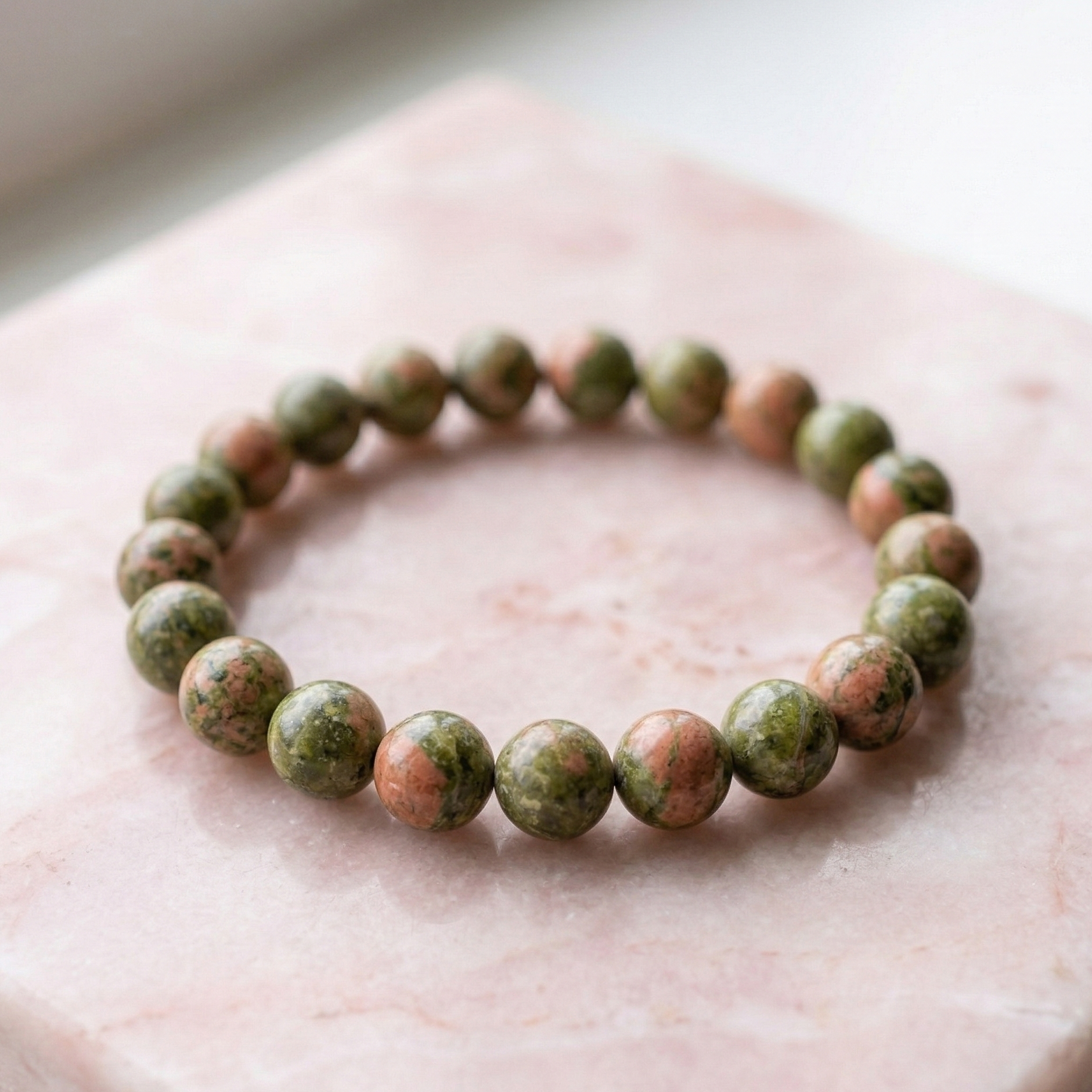 Bracelet unakite pierre naturelle perles 8mm lithotherapie