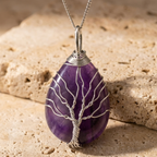 Collier arbre de vie en améthyste violette - pierre naturelle lithothérapie