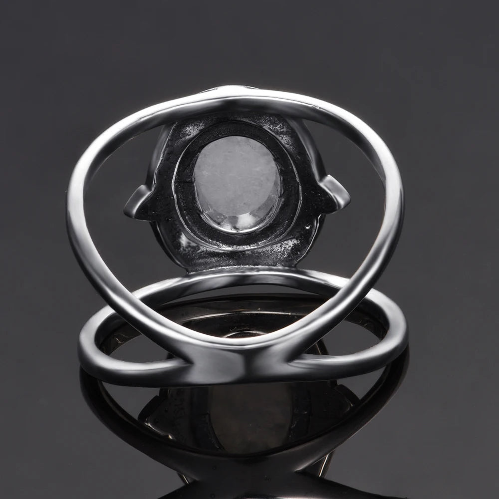 Bague Pierre de Lune Arc-en-Ciel, Ovale Reflets Bleutés