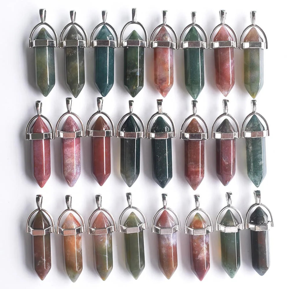 Pendentif pointe onyx noir hexagonal pierre naturelle - lithotherapie