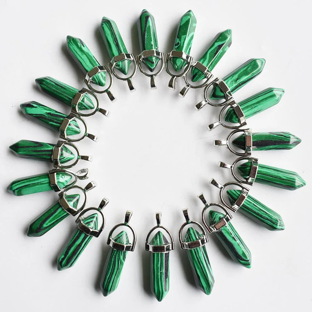 Pendentif pointe malachite hexagonal pierre naturelle - lithotherapie