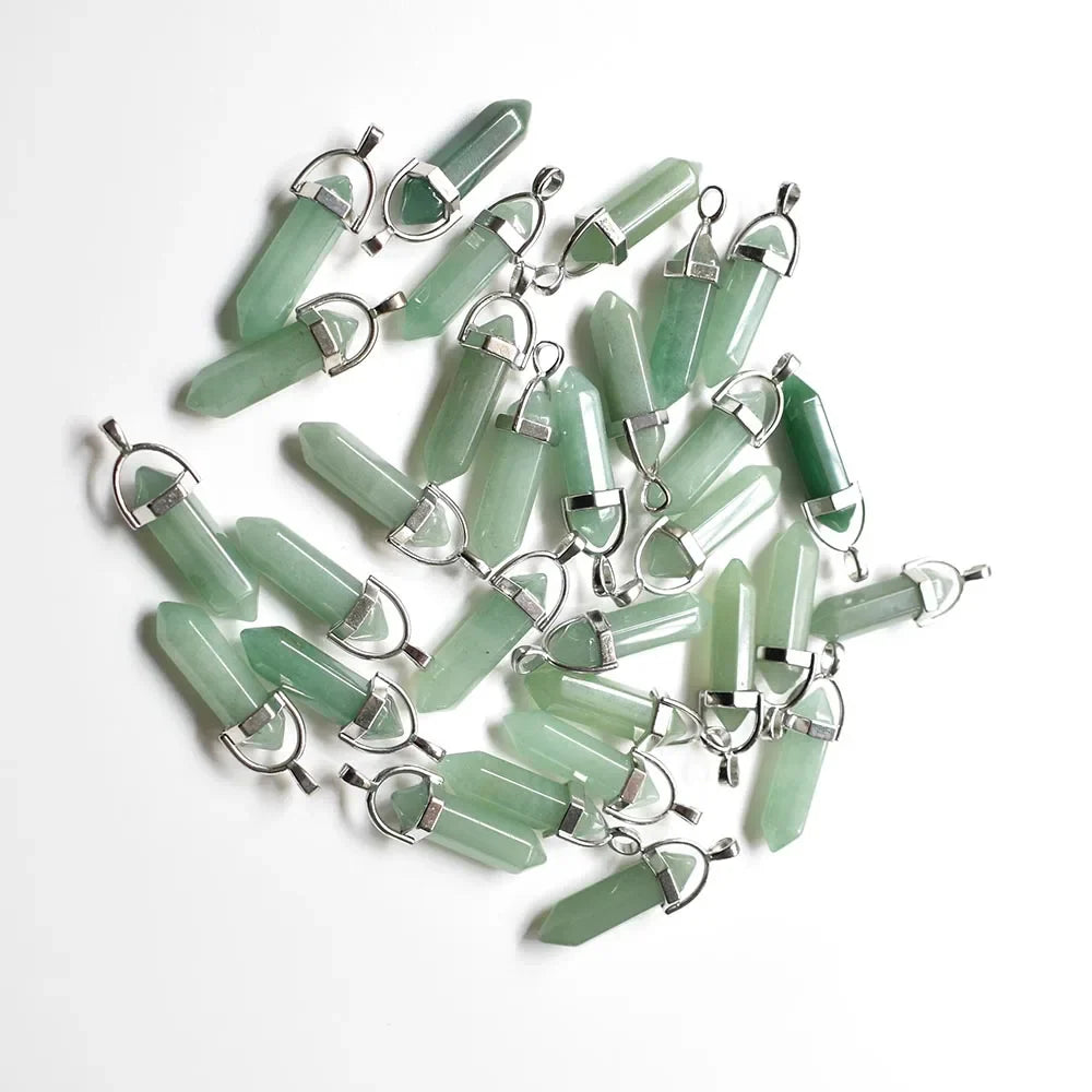 Pendentif pointe aventurine verte hexagonal pierre naturelle - lithotherapie