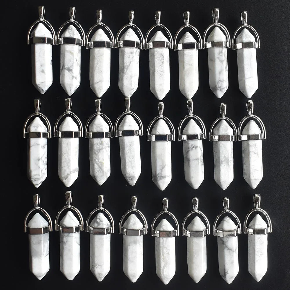 Pendentif pointe howlite hexagonal pierre naturelle - lithotherapie