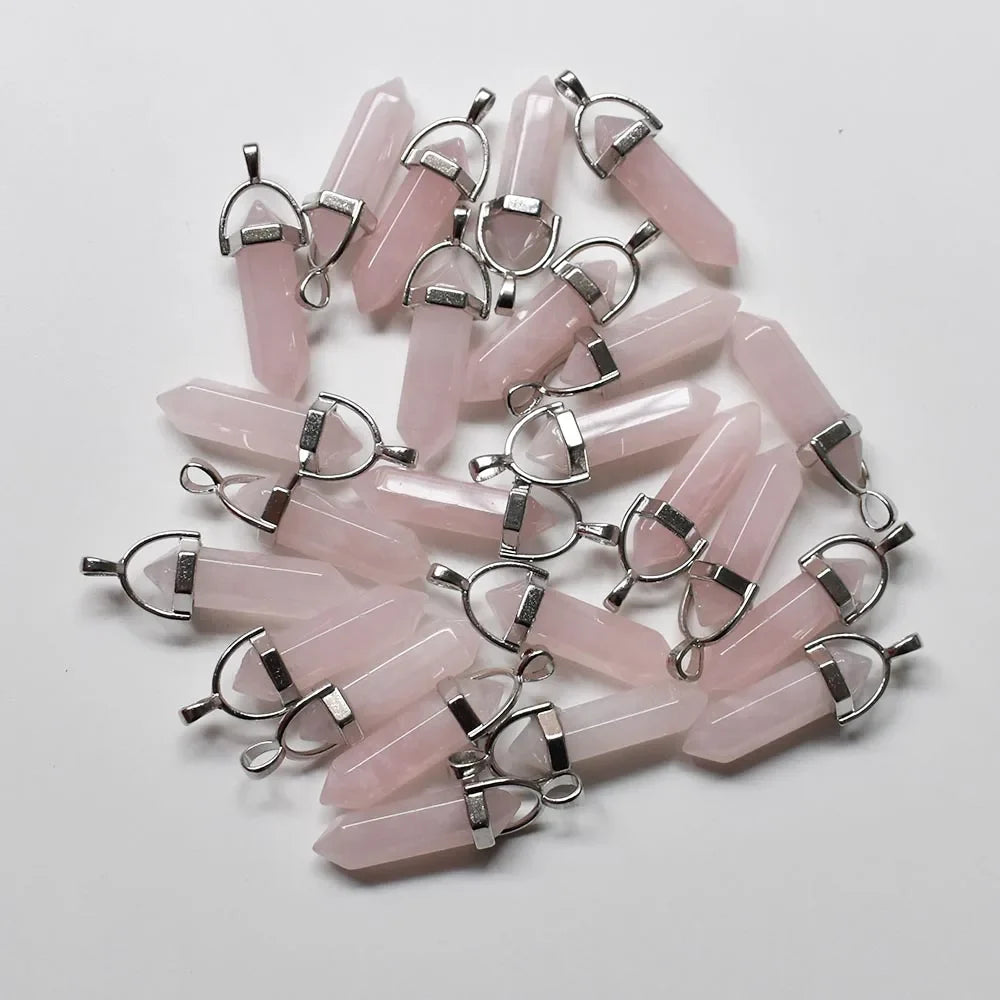 Pendentif pointe quartz rose hexagonal pierre naturelle - lithotherapie