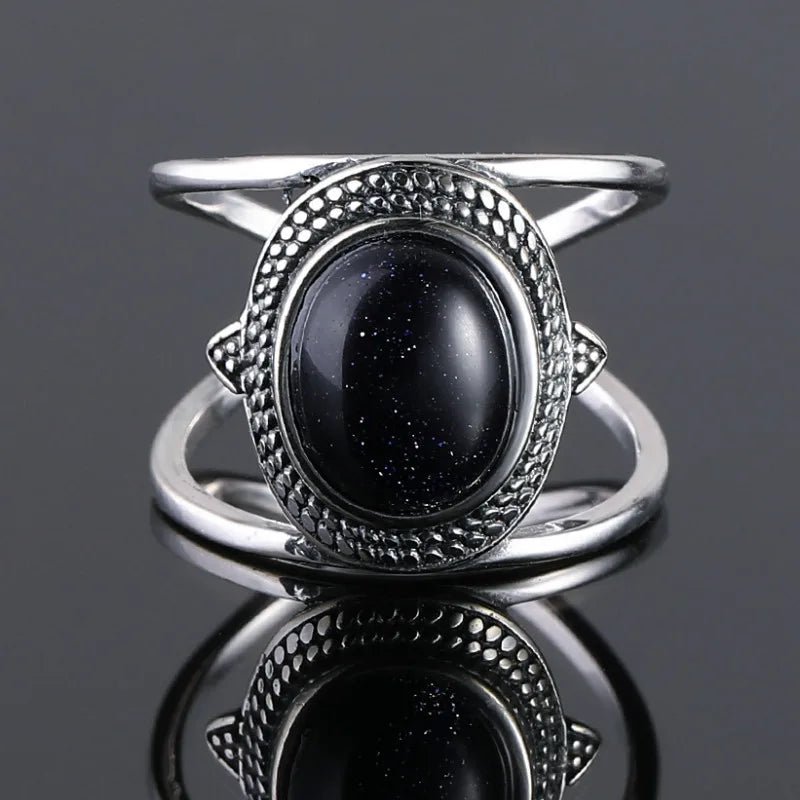 Bague Pierre de Lune Arc-en-Ciel, Ovale Reflets Bleutés