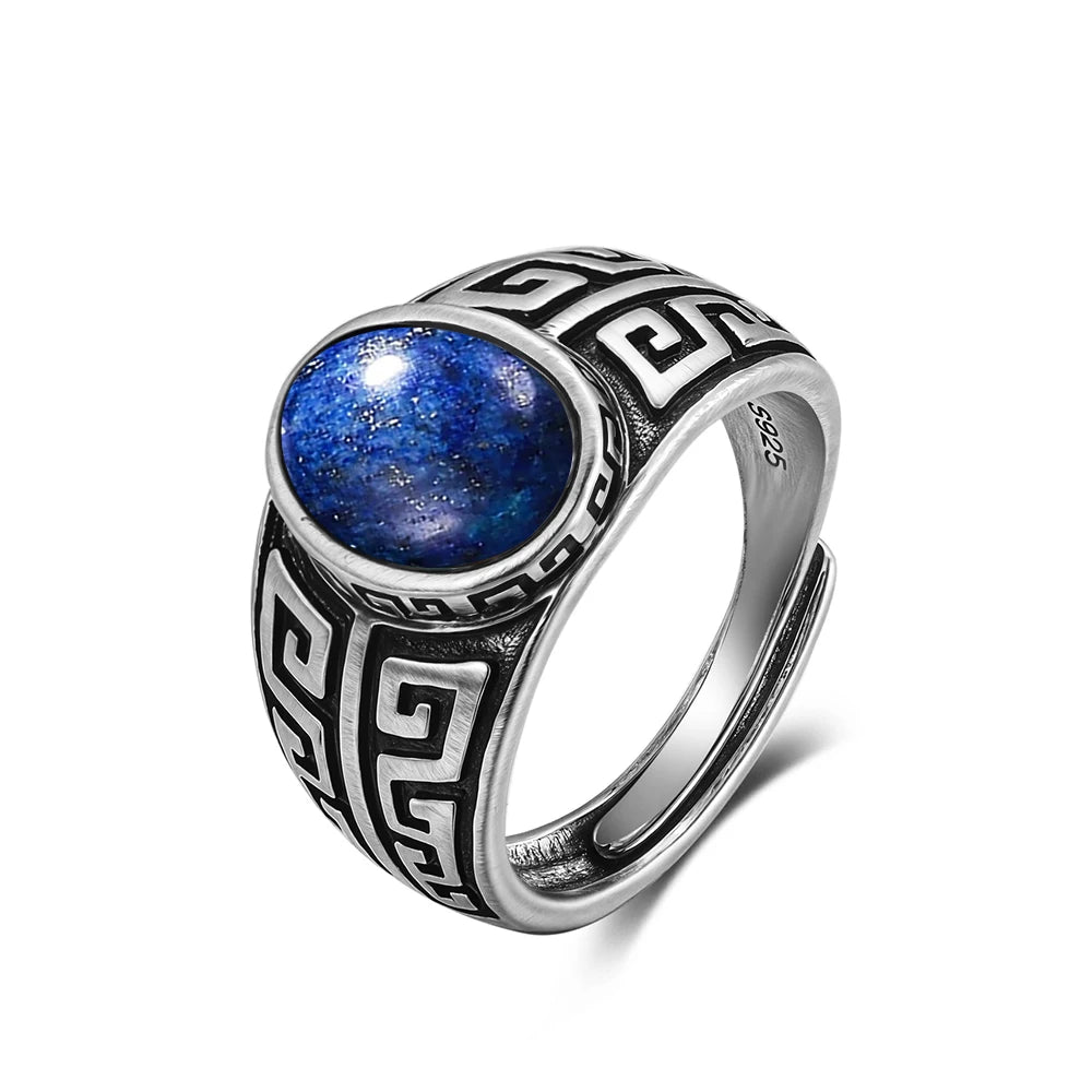 Grosse Bague Pierre de Lune Ovale 10x14 mm, Rétro Argentée