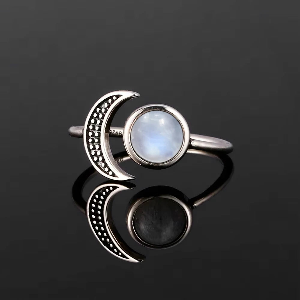 Bague Fiançailles Pierre de Lune, Petite Fleur Argentée