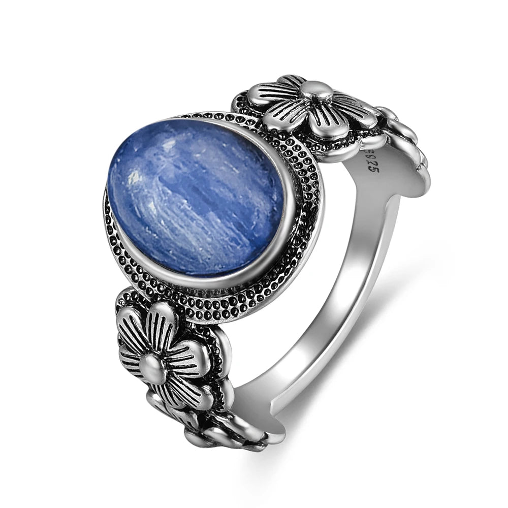 Bague Fiançailles Pierre de Lune, Petite Fleur Argentée