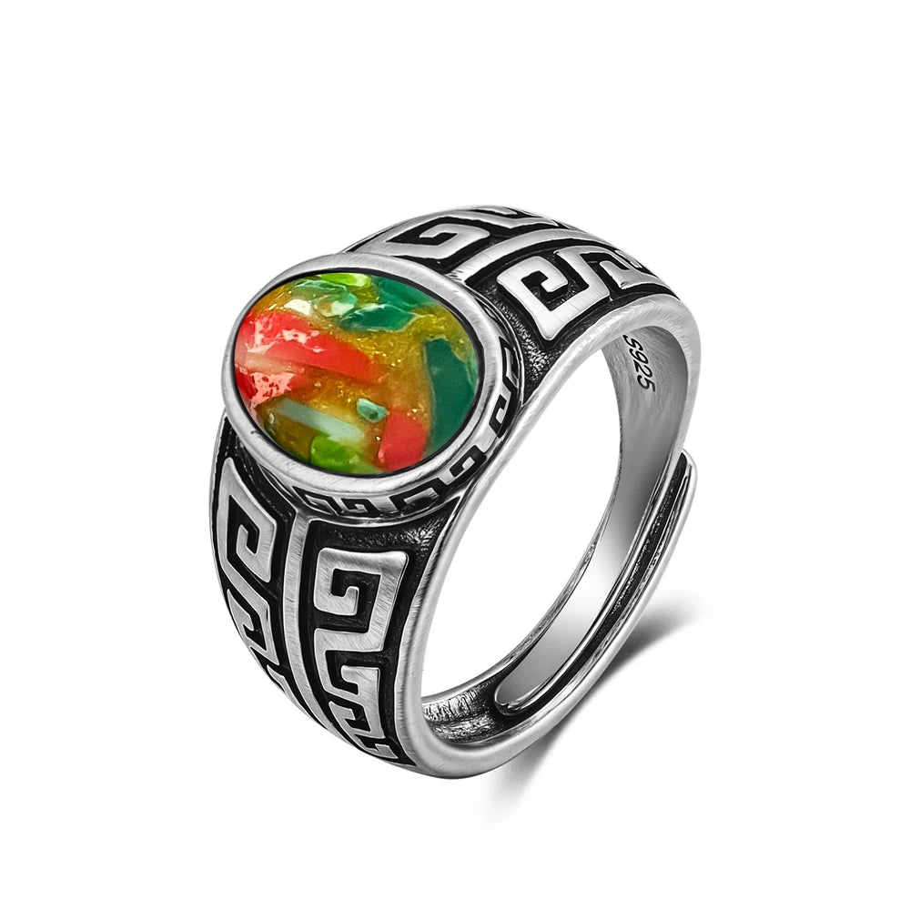 Grosse Bague Pierre de Lune Ovale 10x14 mm, Rétro Argentée