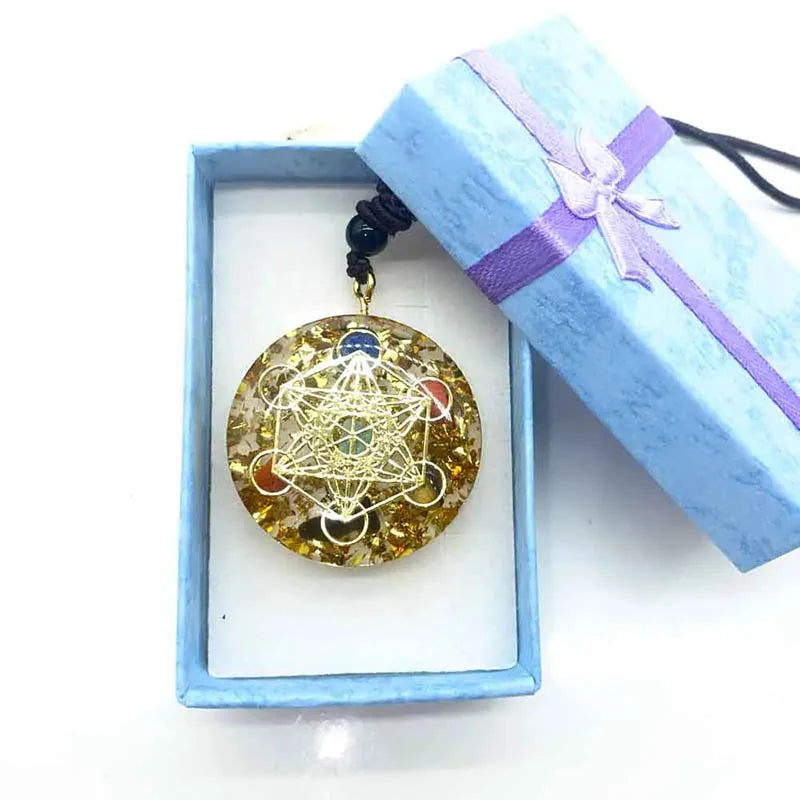 Pendentif orgonite arbre de vie chakra dore - protection chakras