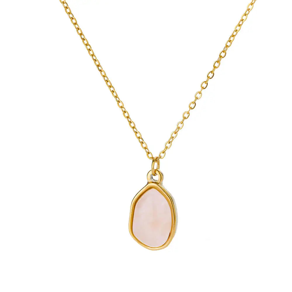Collier pendentif quartz rose serti doré sur chaîne fine
