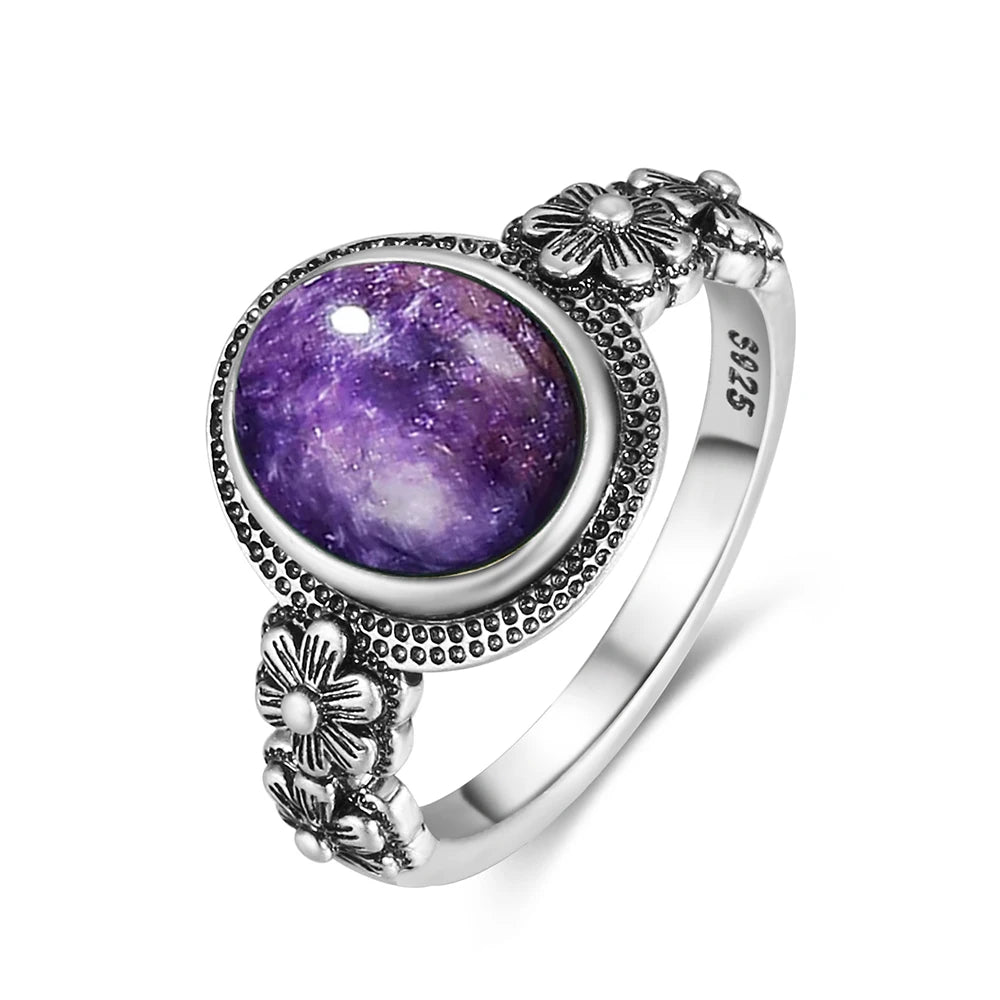 Bague Fiançailles Pierre de Lune, Petite Fleur Argentée