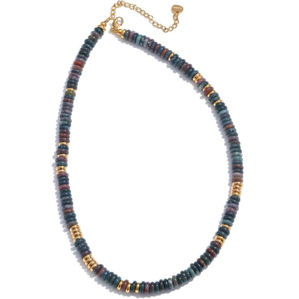 Collier ras de cou pierre naturelle rondelles d'agate indienne verte