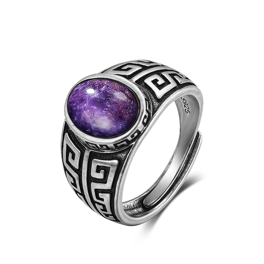 Grosse Bague Pierre de Lune Ovale 10x14 mm, Rétro Argentée