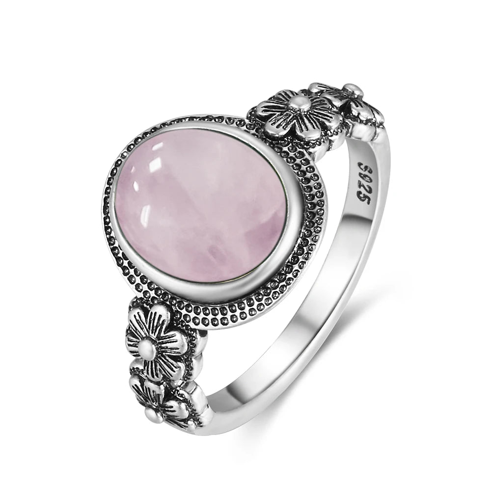 Bague Fiançailles Pierre de Lune, Petite Fleur Argentée