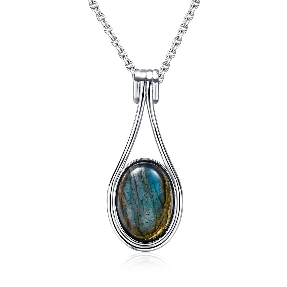 Pendentif Labradorite Bleue Ovale 10x14 mm, Argenté