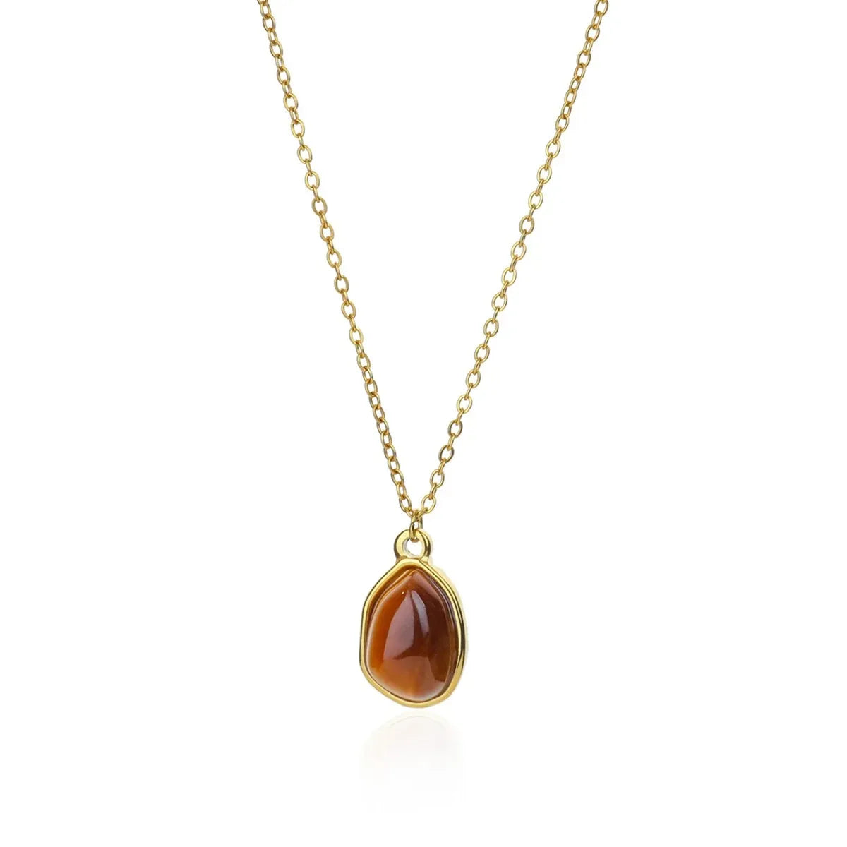 Collier pendentif agate brune zonée sertie de doré