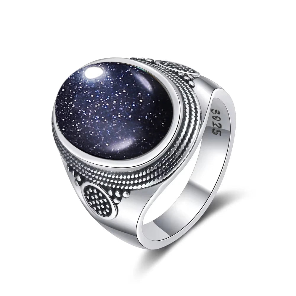 Grosse Bague Pierre de Lune Ovale 10x14 mm, Rétro Argentée