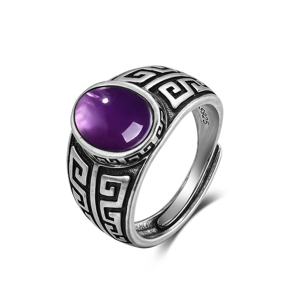 Grosse Bague Pierre de Lune Ovale 10x14 mm, Rétro Argentée