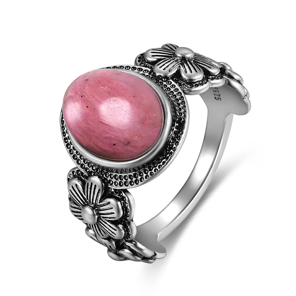 Bague Fiançailles Pierre de Lune, Petite Fleur Argentée