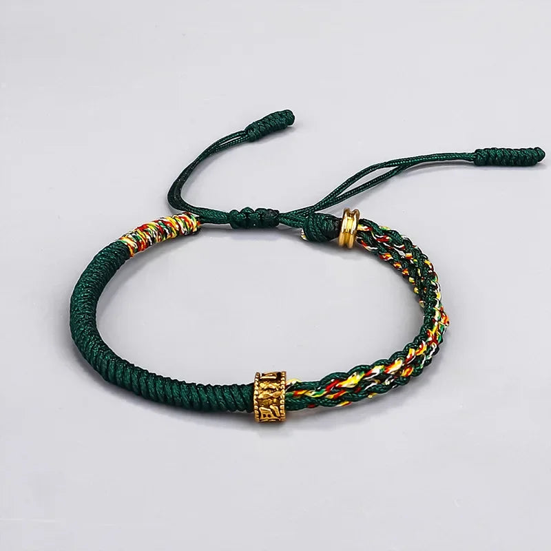 Bracelet tibétain tressé bleu marine à cordons coulissants réglables
