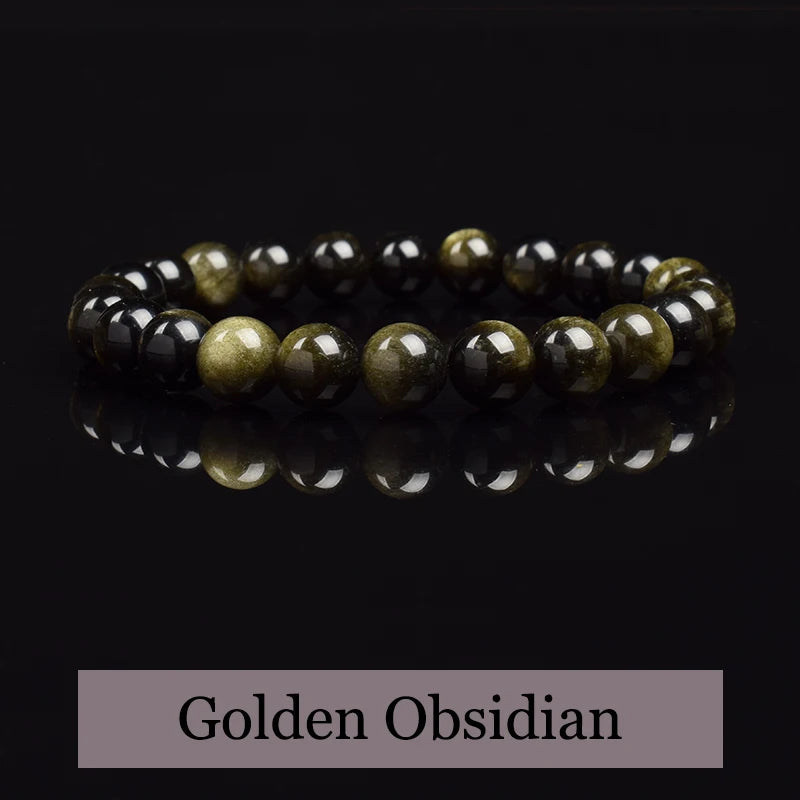 Bracelet Obsidienne Dorée 8 mm, Perles Naturelles Dorées