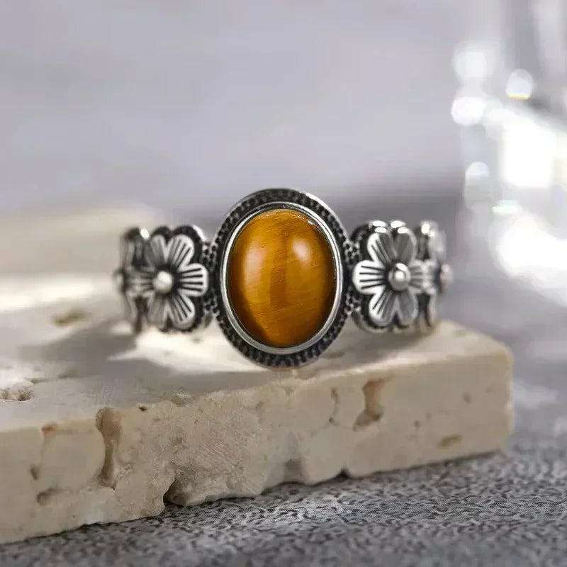 Bague Fiançailles Pierre de Lune, Petite Fleur Argentée