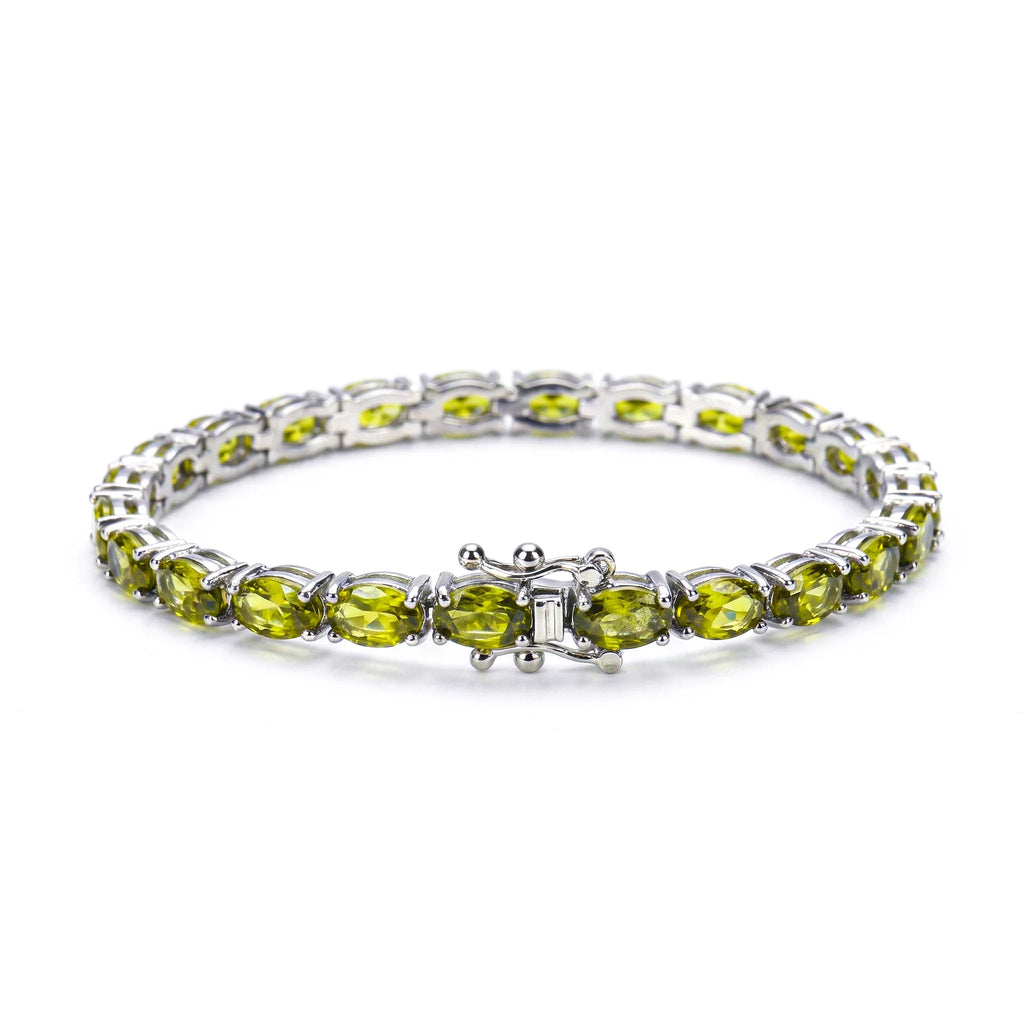 Bracelet péridot naturel en argent 925 rhodié posé à plat