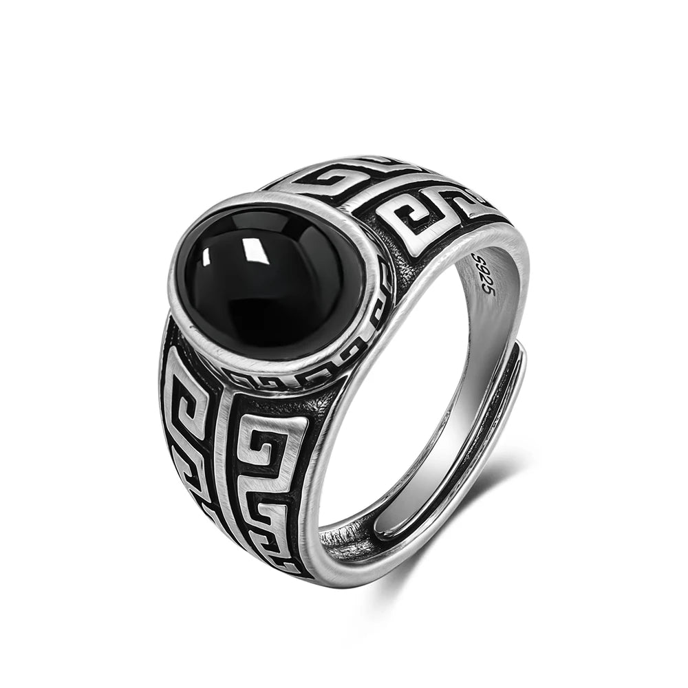Grosse Bague Pierre de Lune Ovale 10x14 mm, Rétro Argentée