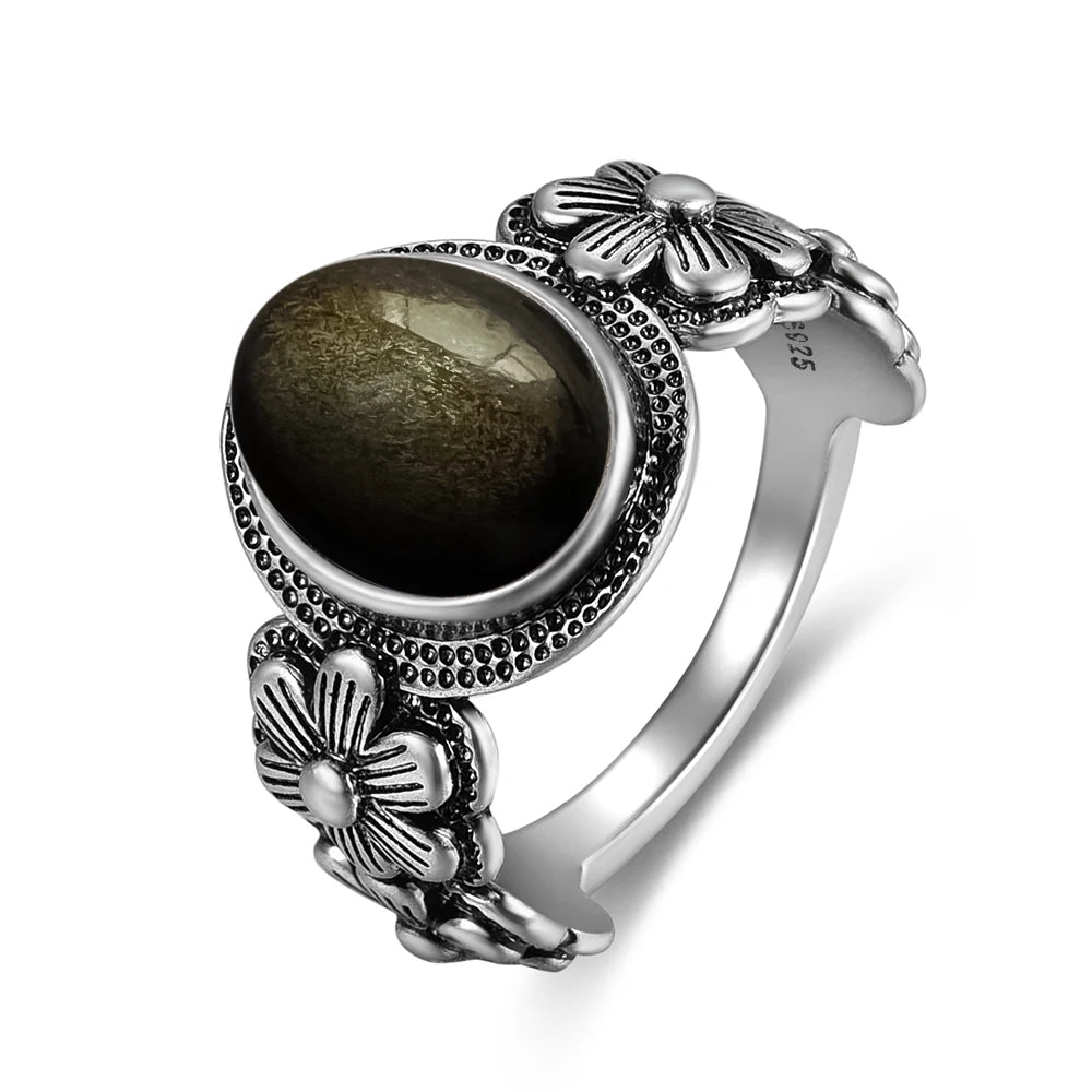 Bague Fiançailles Pierre de Lune, Petite Fleur Argentée