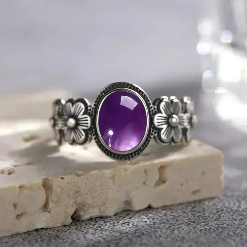 Bague Fiançailles Pierre de Lune, Petite Fleur Argentée
