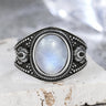 Bague Fiançailles Pierre de Lune, Petite Fleur Argentée