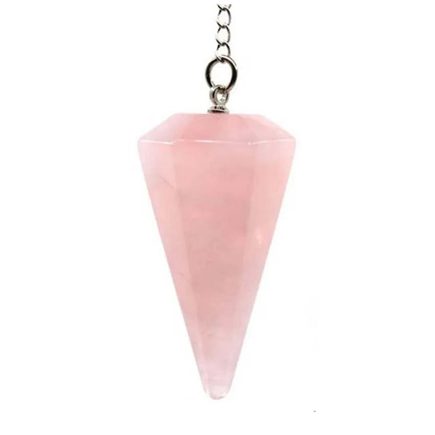 Pendule radiesthesie quartz rose pointe hexagonale - divination lithotherapie