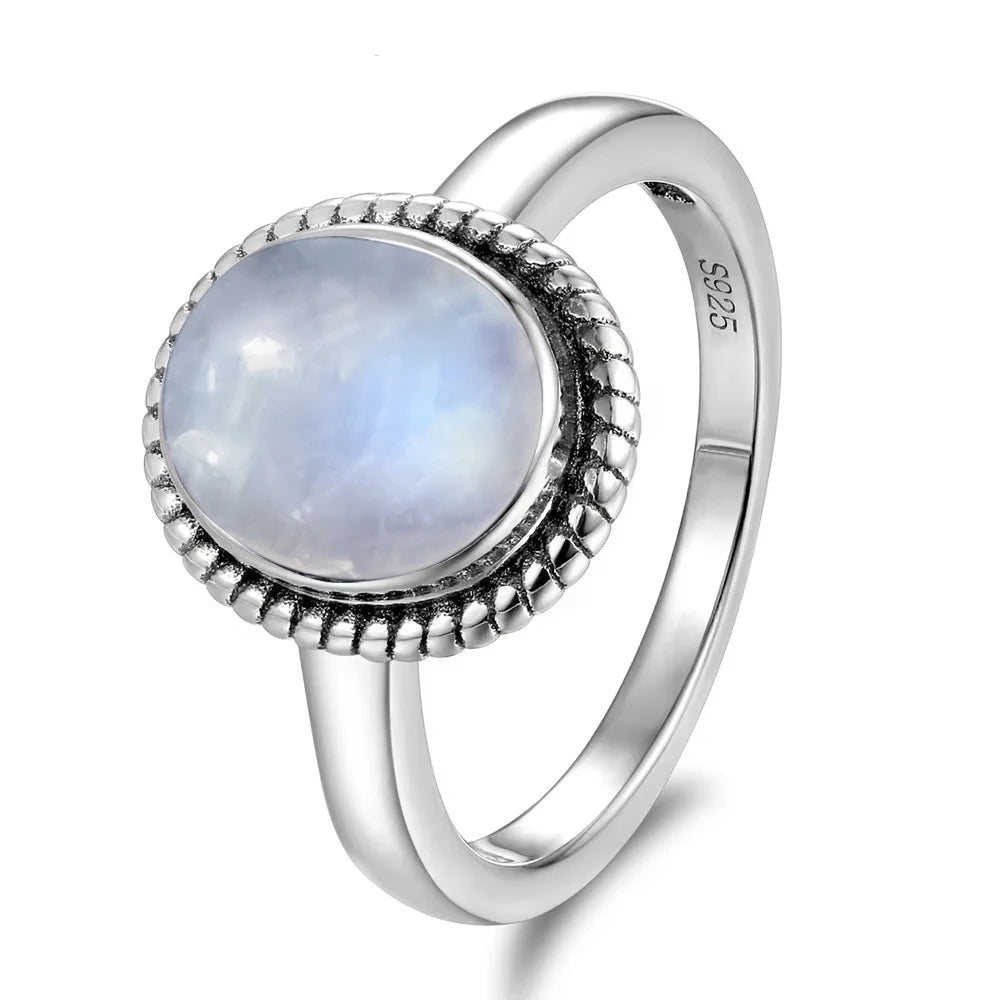 Bague Fiançailles Pierre de Lune, Petite Fleur Argentée