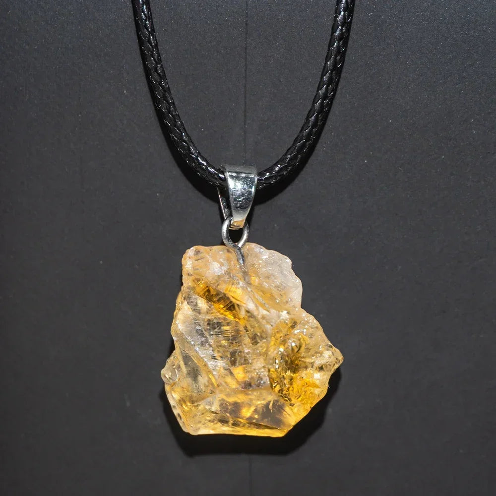 Pendentif citrine brute naturelle cordon cuir - lithotherapie