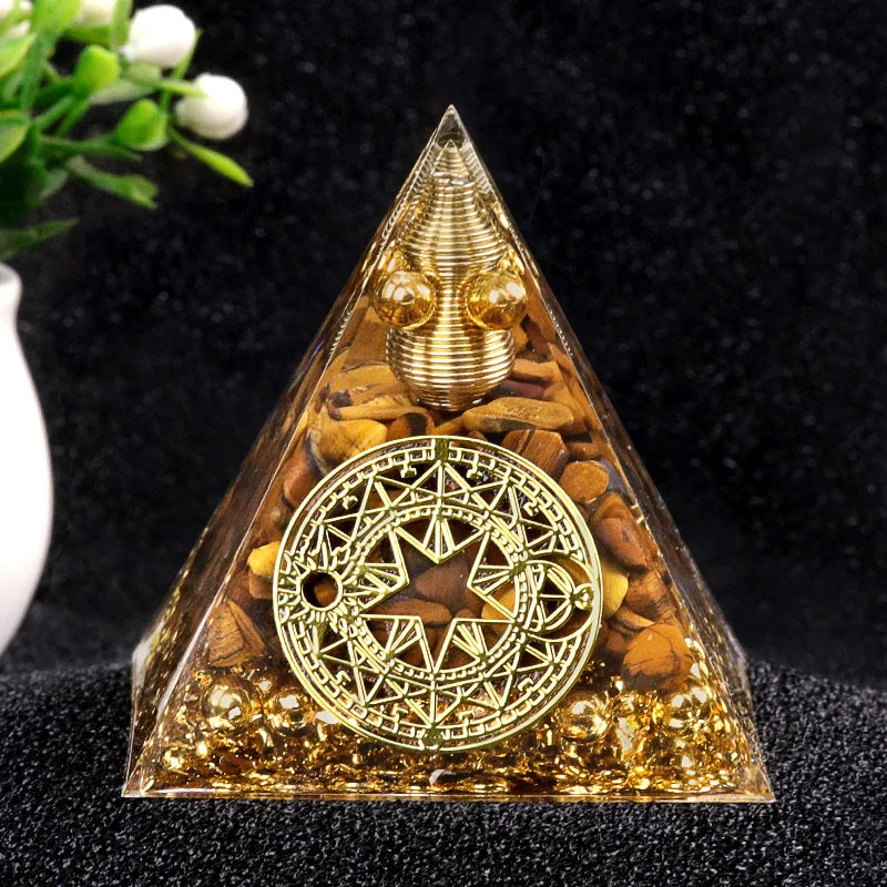 Pyramide orgonite arbre de vie oeil de tigre 60mm - protection lithotherapie