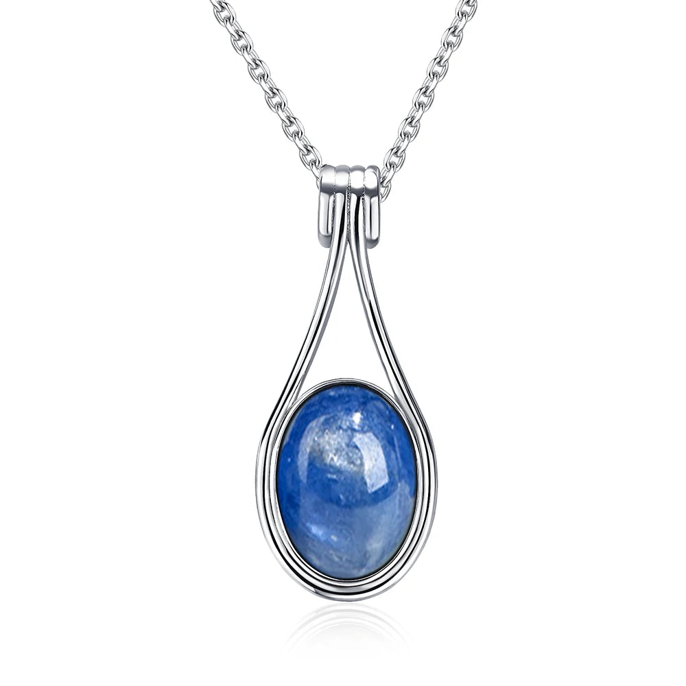 Pendentif Labradorite Bleue Ovale 10x14 mm, Argenté