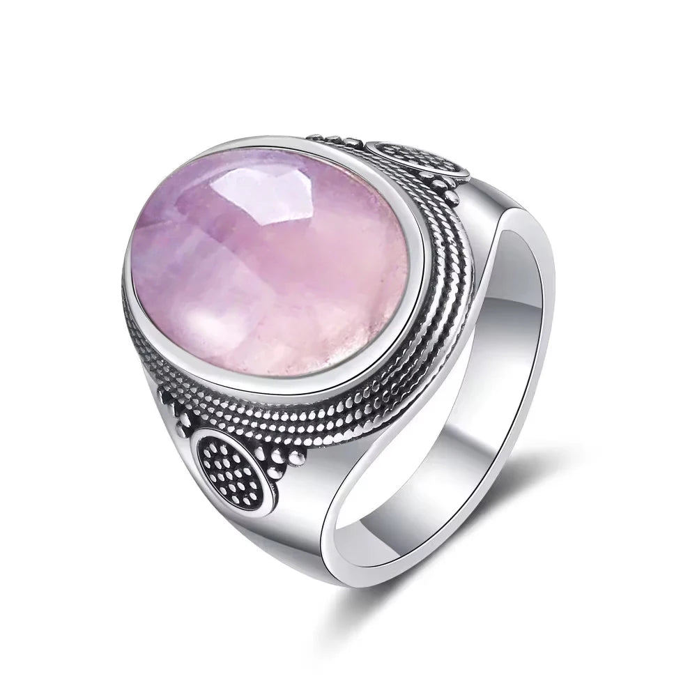 Grosse Bague Pierre de Lune Ovale 10x14 mm, Rétro Argentée