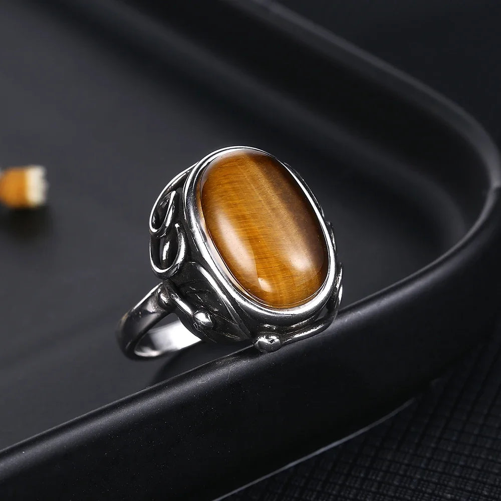 Bague Homme Pierre de Lune, Ovale Rétro Unisexe Argentée