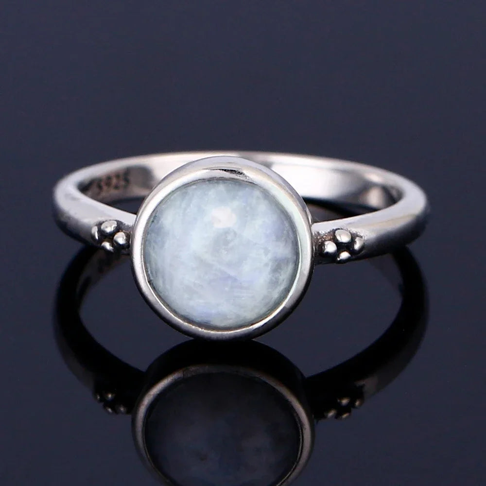 Bague Pierre de Lune Vintage, Grande Pierre Ovale Argentée